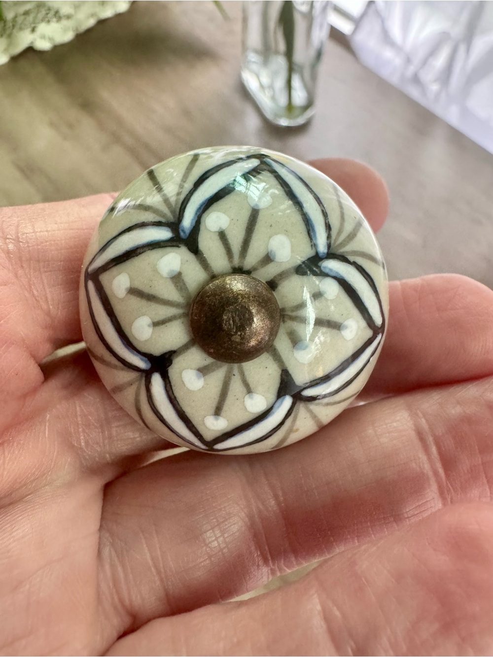 Ceramic Floral Drawer Knob - Cream and Navy,  set of 6 , never used